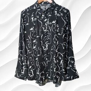 Big Dart Women's Blouse, Size 18/20 (UK 24), Black w/ White Abstract Print NWT
